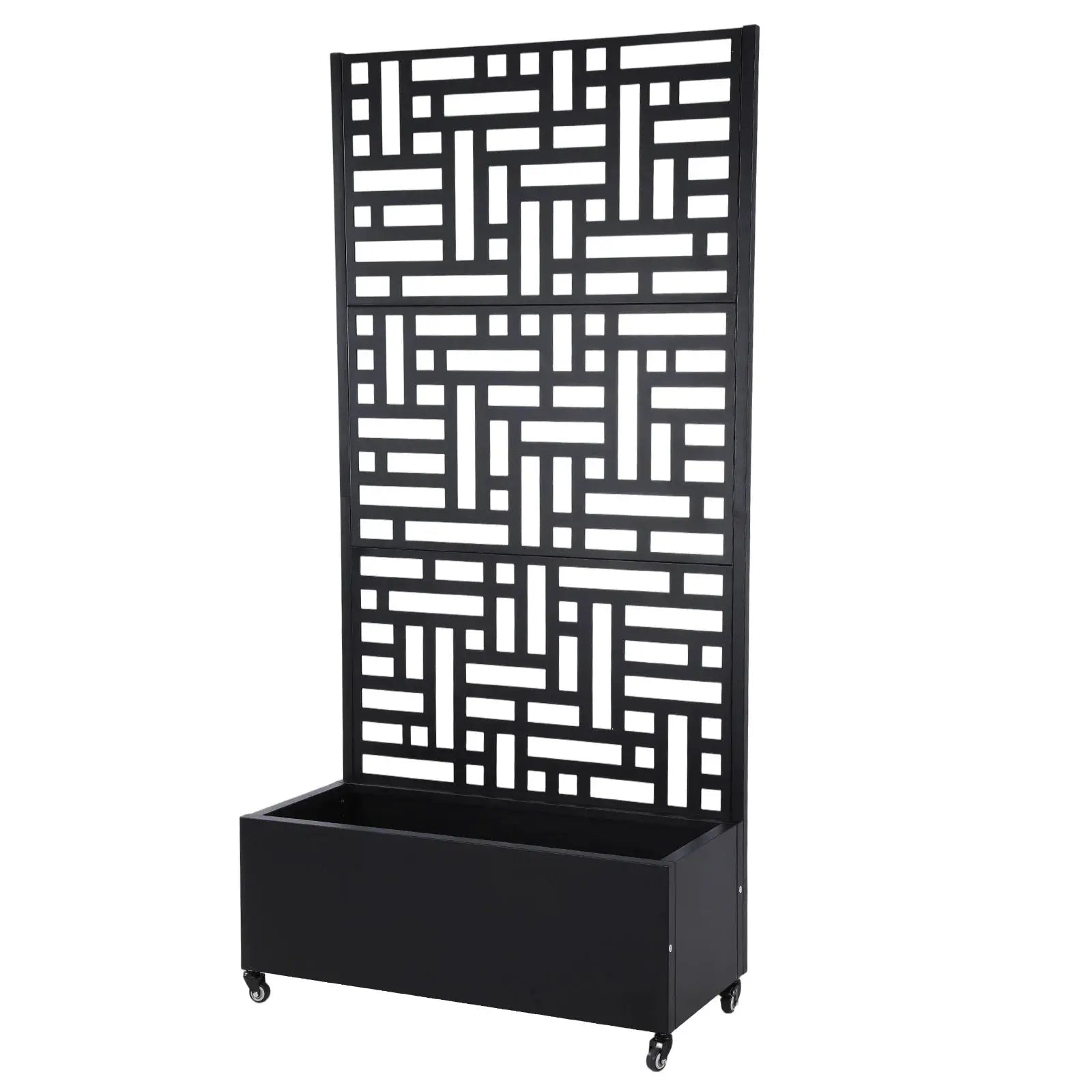 Outdoor Standing Flower Beds with Trellis and Wheels 70.87x35.43x15.75 Inch Metal Standing Planter Box for Climbing Plants Vine from PriceLows™