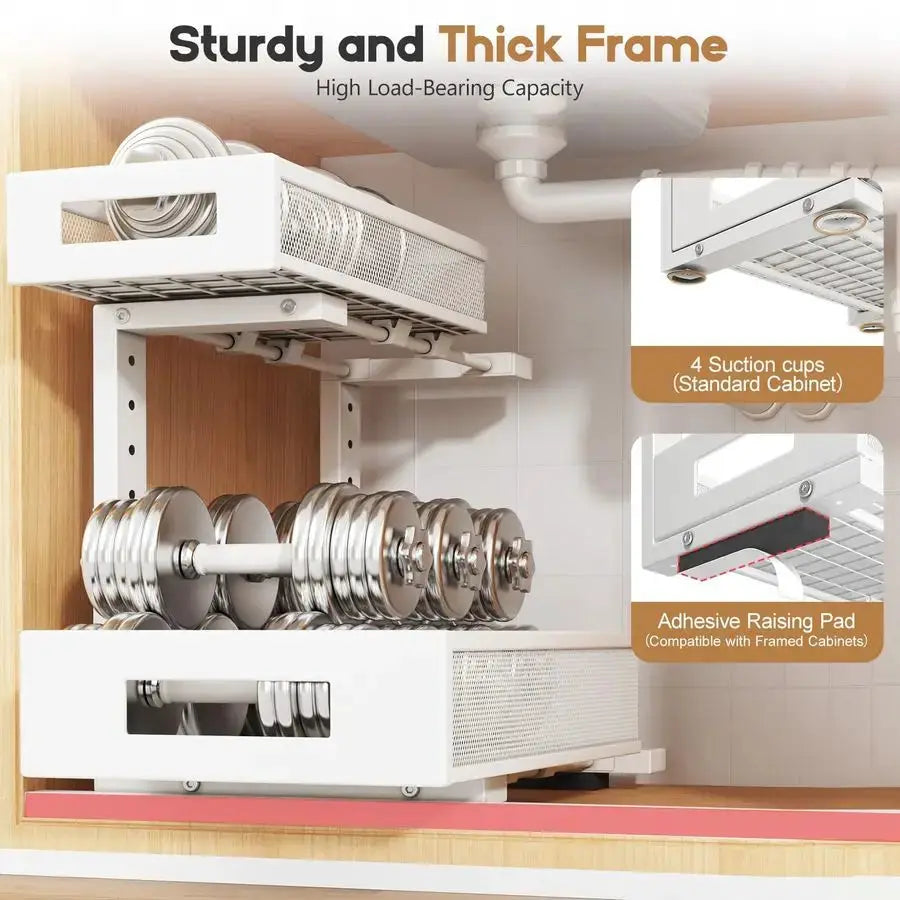 Under Sink Storage Organizer, Large 2Tier Elegant Mesh Pull Out Shelf for Kitchen and Bathroom Cabinet Organization, LShaped and from PriceLows™