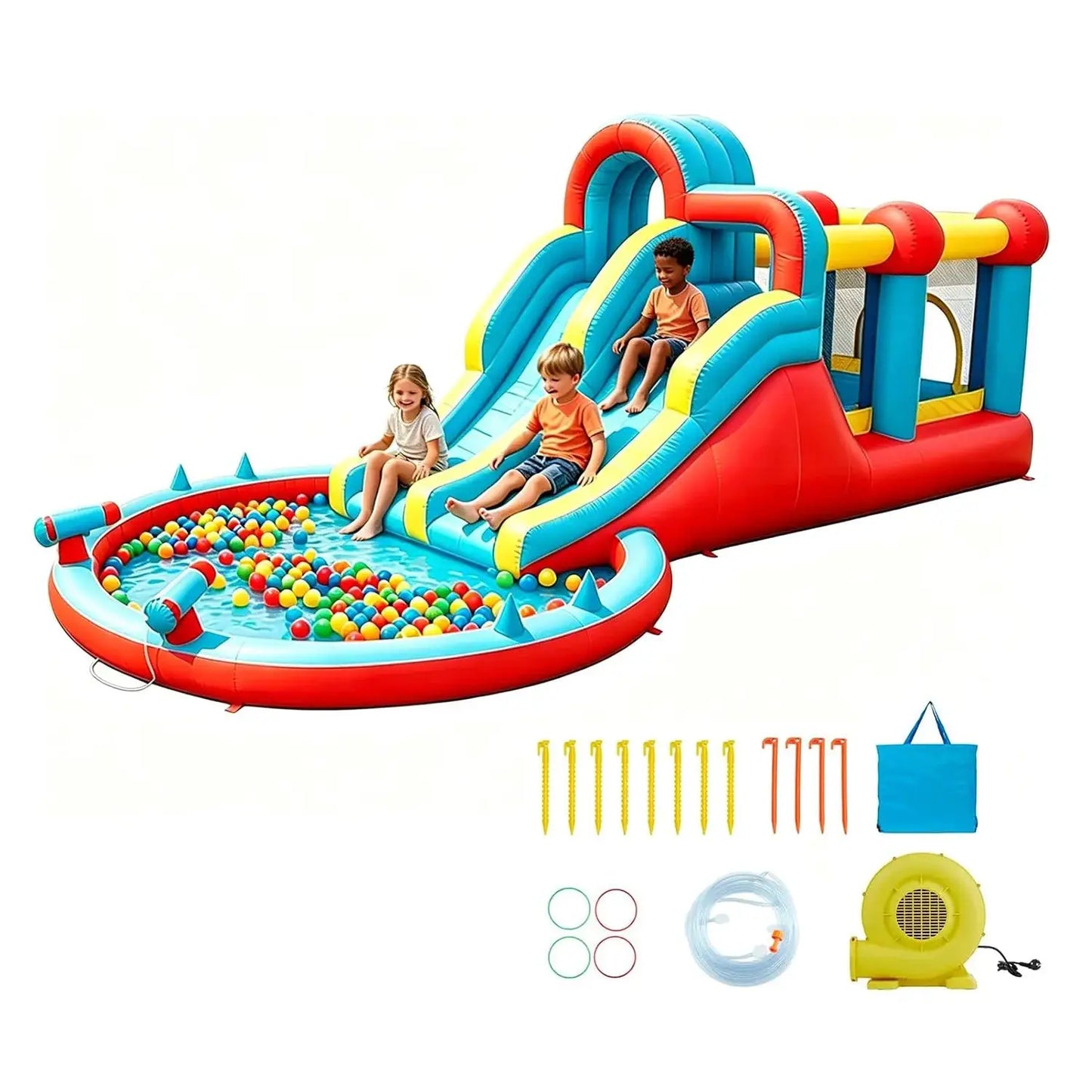 8-in-1 Inflatable Water Slide Park - 23 ft Kids Water Bounce House with Dual Racing Slides, Climbing Wall, Trampoline, Splash Pool, Large Outdoor Backyard Fun for Kids Ages 3-12 from PriceLows™