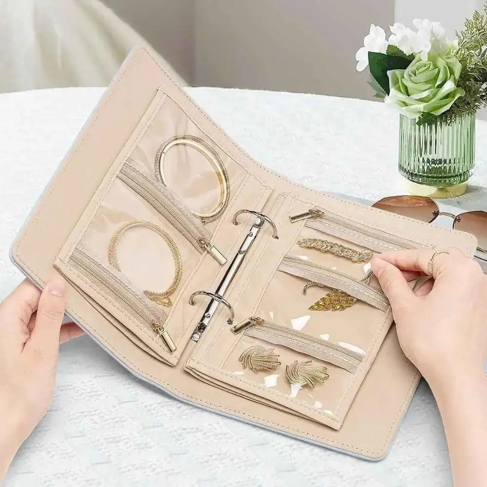 Transparent Jewelry Storage Book with Zipper Velvet Jewelry Packaging Box Luxury PU Leather Clear Pockets Jewelry Organizer from PriceLows™