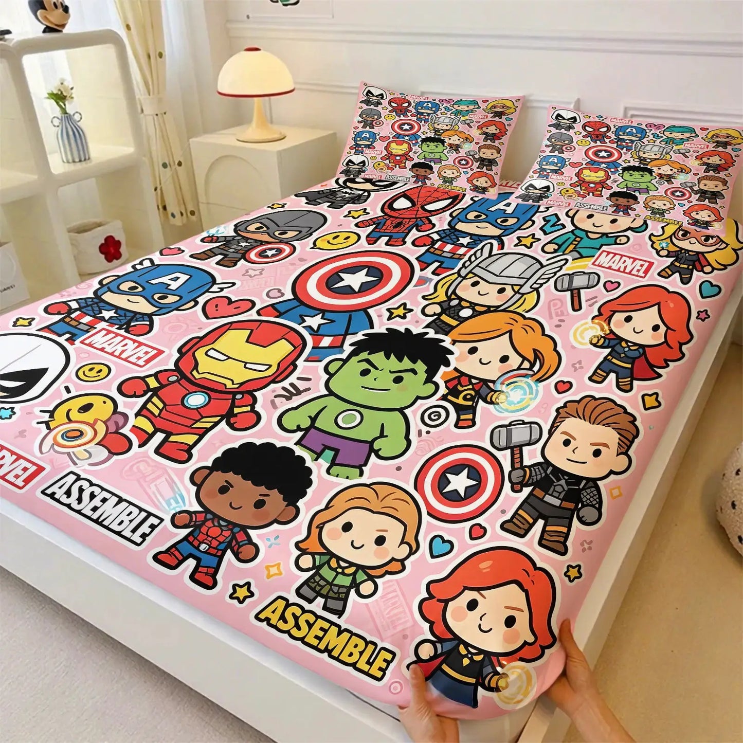 Marvel & DC Cartoon Fitted Sheet Set Chibi Superhero Bed Linen with Pillowcases Deep Pocket Gaming Room Fan Room Kids Room Decor from PriceLows™