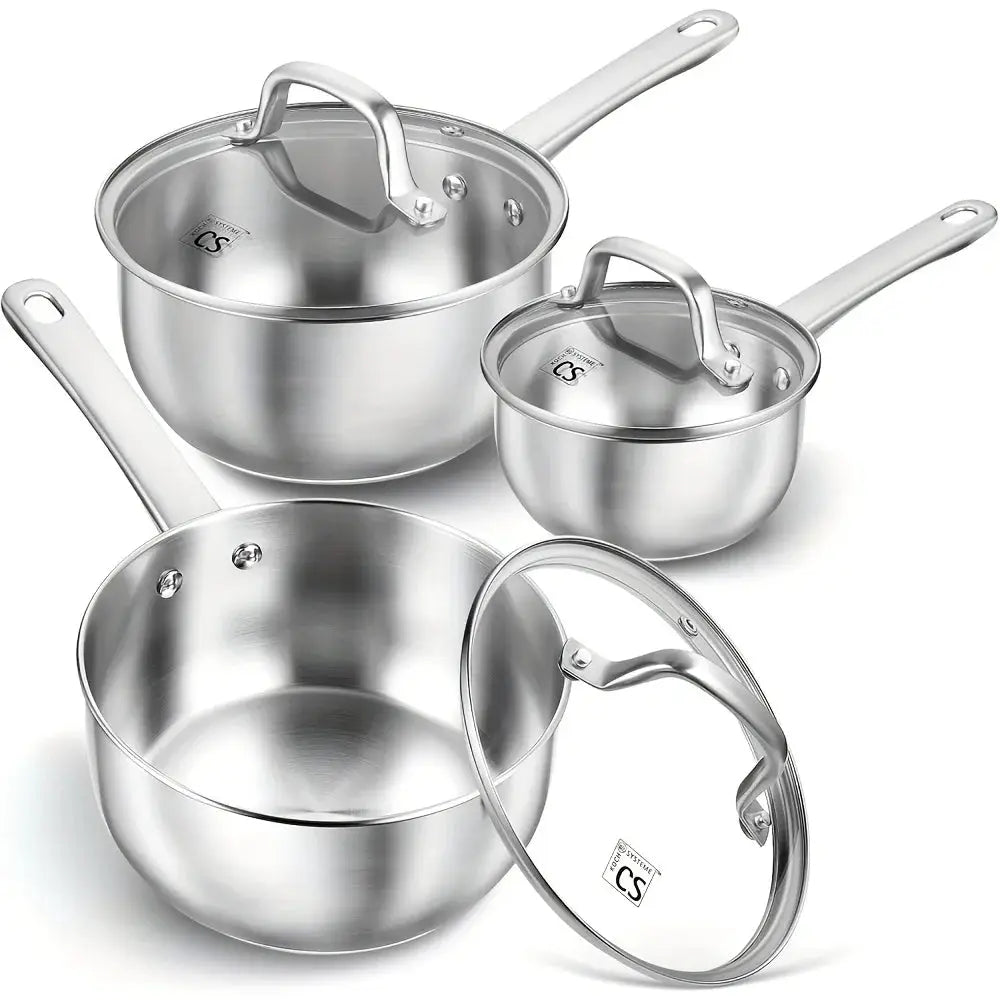 6pcs Stainless Steel Saucepan Set, 1+2+3 Quart Sauce Pan Sets with Lid, Premium Stainless Steel Sauce Pan for Camping from PriceLows™