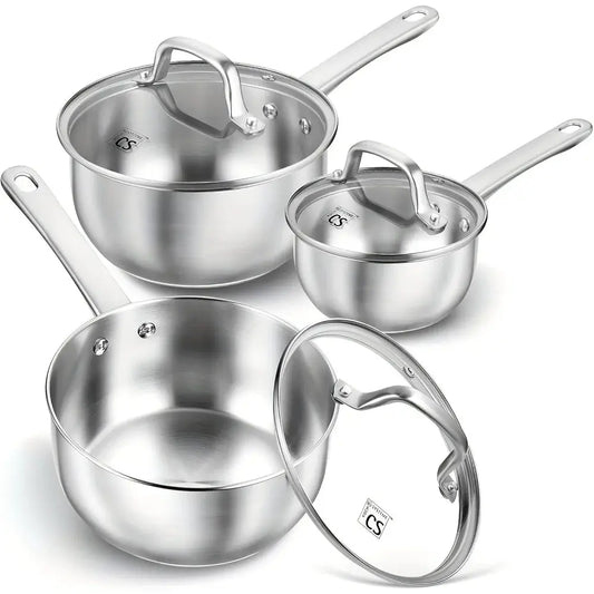 6pcs Stainless Steel Saucepan Set, 1+2+3 Quart Sauce Pan Sets with Lid, Premium Stainless Steel Sauce Pan for Camping from PriceLows™
