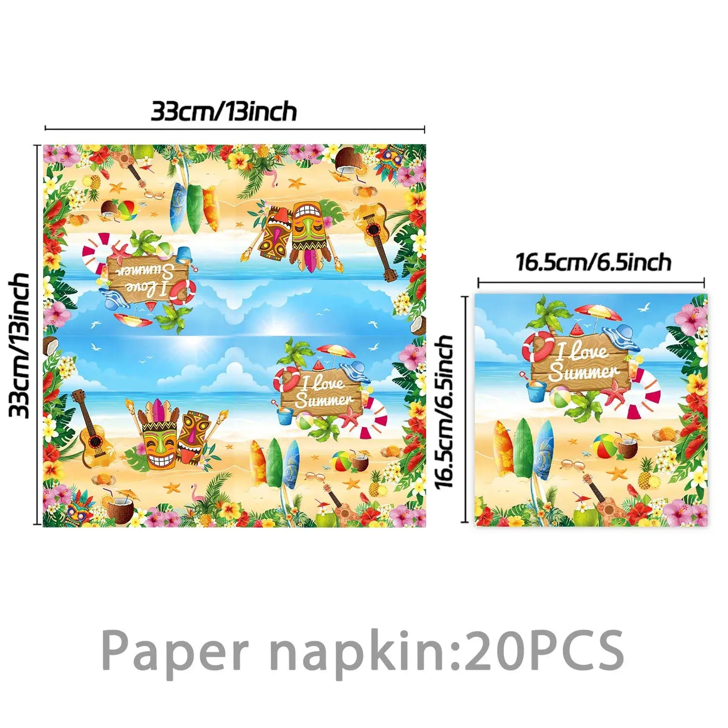 Summer Beach Party Tableware Set | Paper Plates Cups Napkins With Tablecloth