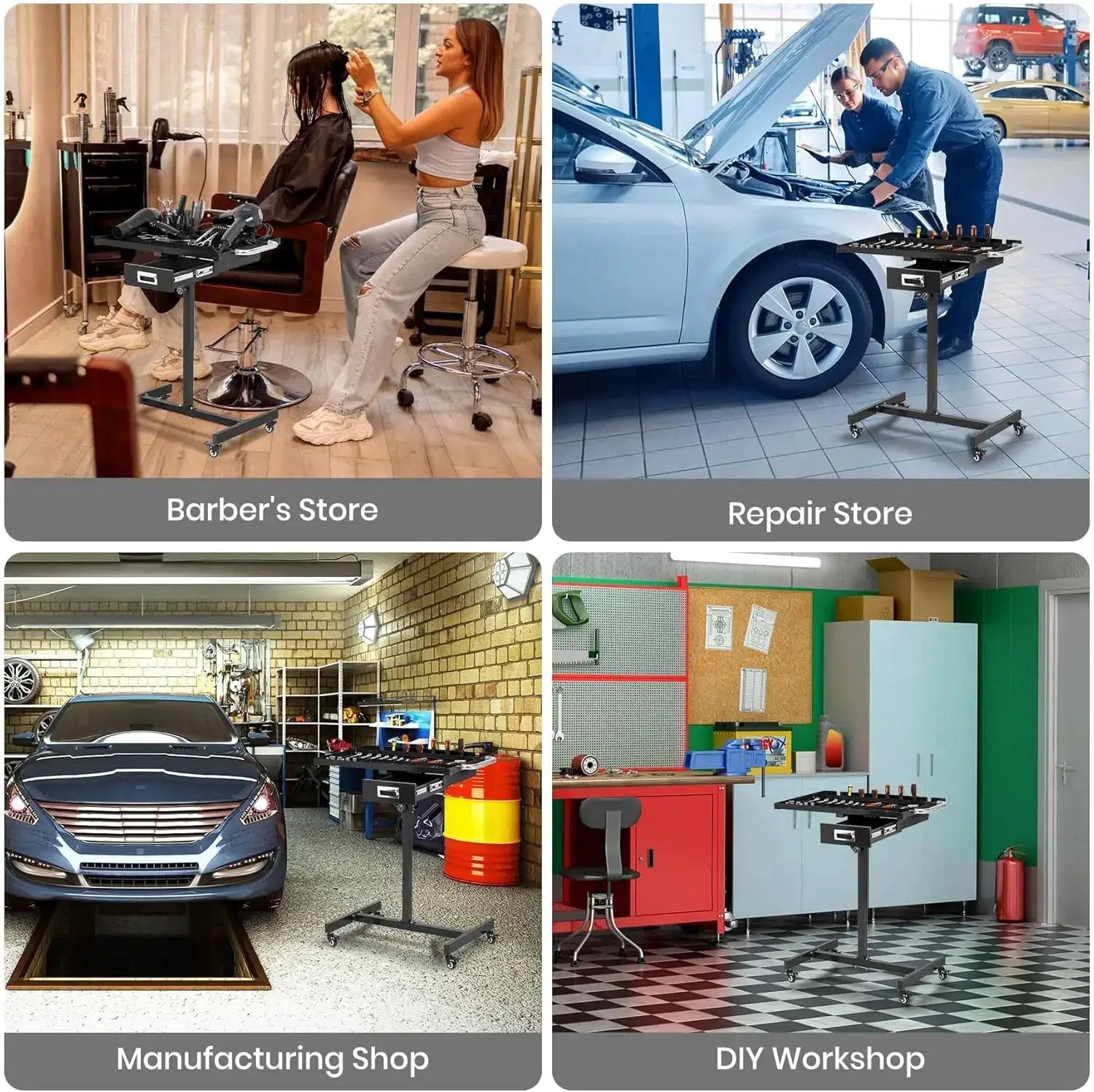 Mobile Work Table with Adjustable Height – 300Lbs Capacity Mechanic Rolling Tool Cart with Brakes for Garage Car Repair Shop from PriceLows™
