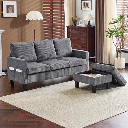 Grey 68.5 L-Shaped Sectional Sofa with Reversible Chaise and Storage Ottoman for Small Spaces from PriceLows™