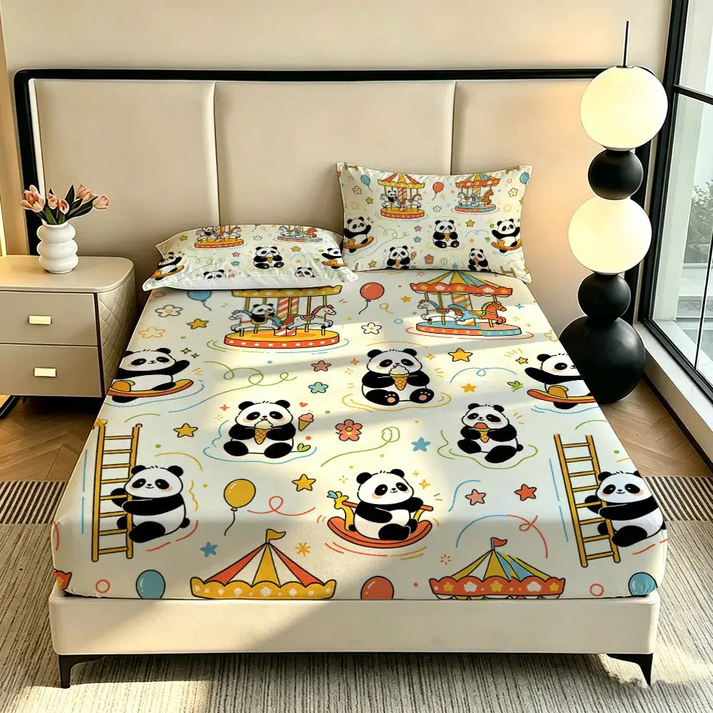 3pcs Cartoon Panda Printed Chipless Bed Sheet Set In Multiple Sizes, Soft Bed Cover, Bedroom Bedding Decoration, Gift Bedding from PriceLows™