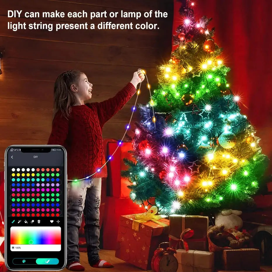 Bluetooth Smart USB LED Fairy String 5V RGBIC Music Sync Led Strip light IP67 Waterproof for Holiday Christmas Party Decoration from PriceLows™