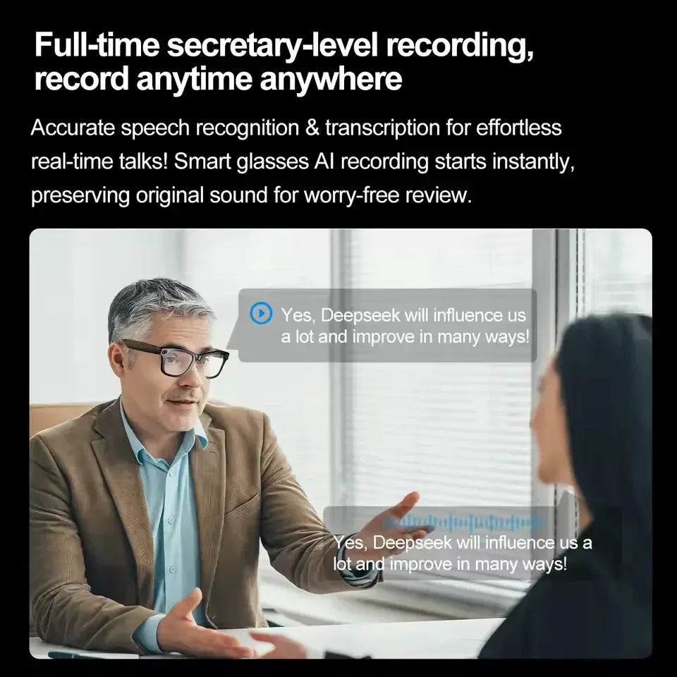 Smart Glasses | AI Translation 720P Dual Cam | Waterproof Bluetooth 5.3 | Men