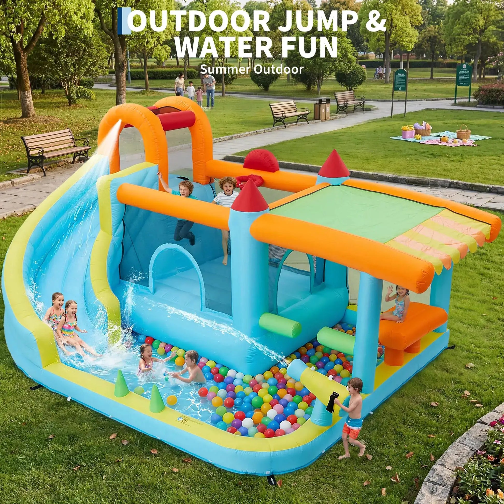 14FT Kids Bounce House With Slide & 450W Blower, 12-in-1 Inflatable Water Bouncer For Backyard Indoor Outdoor Party Castle Play from PriceLows™