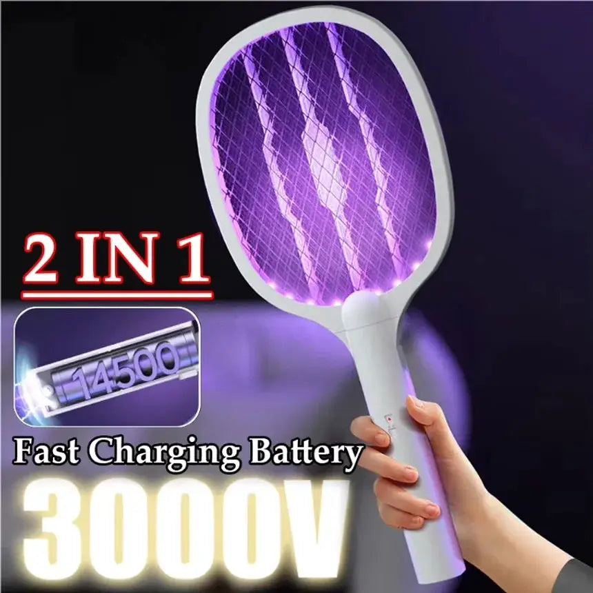 Handheld Electric Fly Swatter 3000V Bug Zapper Racket 2 in 1 Fly Swatter with USB Rechargeable Mosquito Killer Lamp Pest Control from PriceLows™