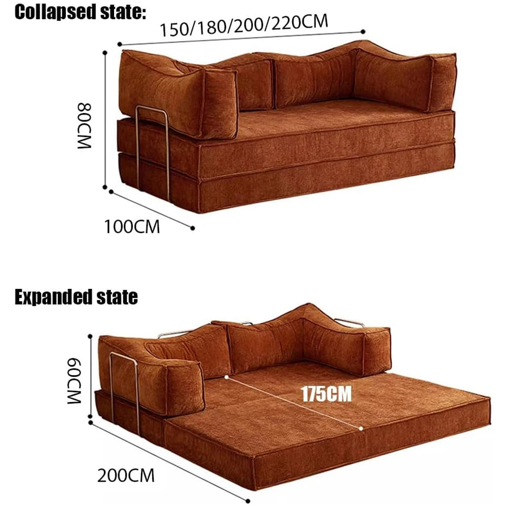 Foldable Sofa Bed | Stainless Steel Armrests | 1.8m, 2m, 2.2m | Living Room