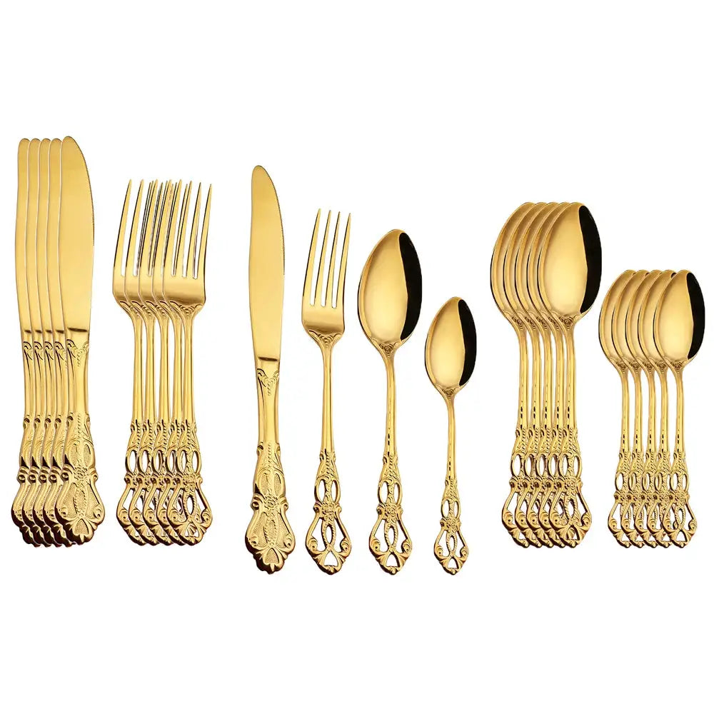 24pcs Cutlery Set Gold Dinnerware Stainless Steel Royal Spoon Forks Knives Kitchen Western Dinner Silverware Tableware Gift from PriceLows™