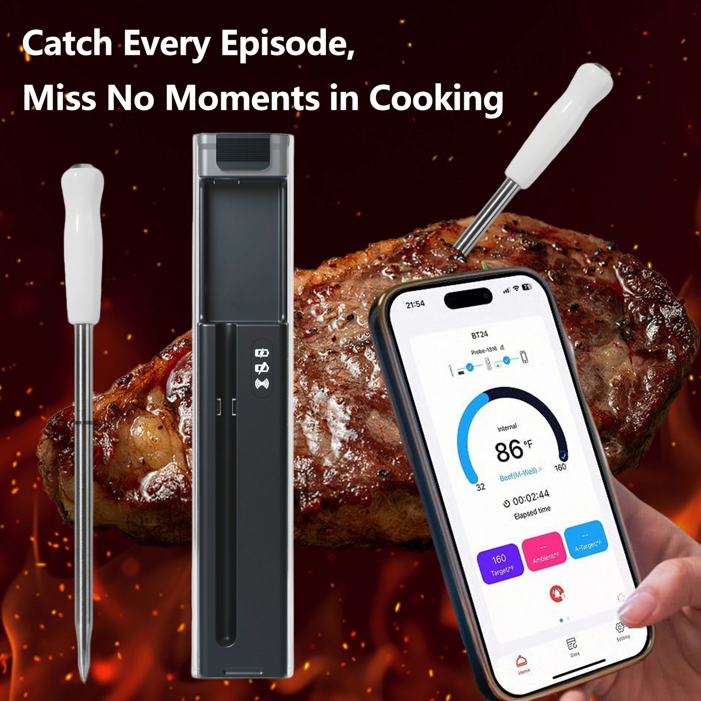 Meat Thermometer | Wireless Bluetooth 5.1 | 500ft Range, IP67 | App Control