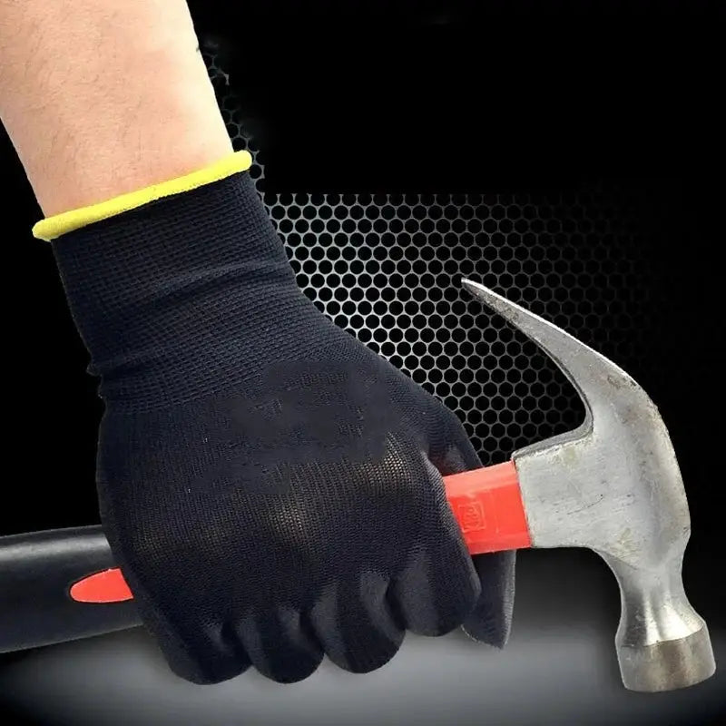 Durable Safety Gloves | Black Anti-Slip | Polyurethane Coated | 10 Pair Pack
