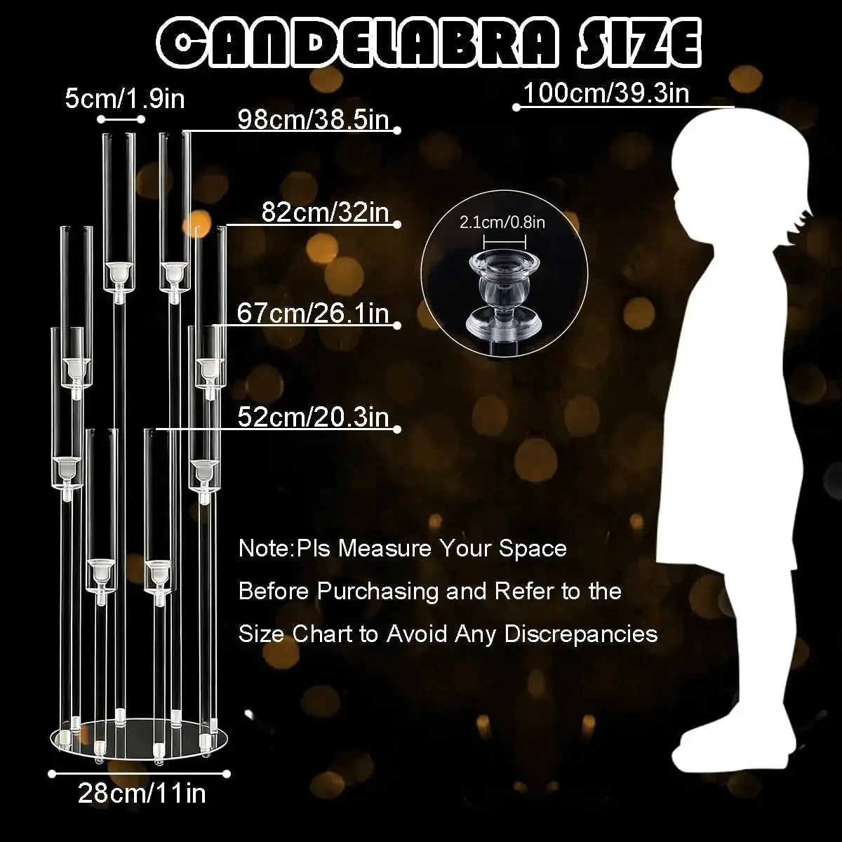 Clear Acrylic Candelabra | 8 Arms | LED Compatible | 10 Pack