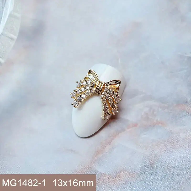 10pcs Valentine's Day Pink Love Heart Ribbon Zircon Metal Nails Jewelry Decorations Nail Art Accessories Charms Parts Supplies from PriceLows™