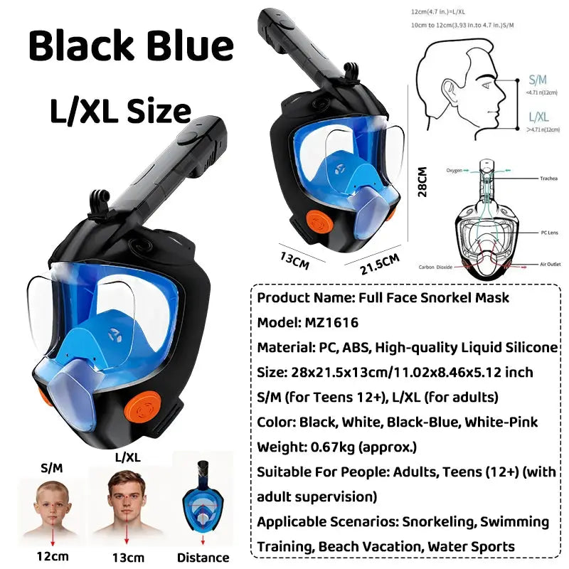 Full Face Snorkel Mask 180° Panoramic View Dry Top Snorkel Anti-Fog Leak-Proof Safe Breathing Swimming Diving Gear for Adults from PriceLows™