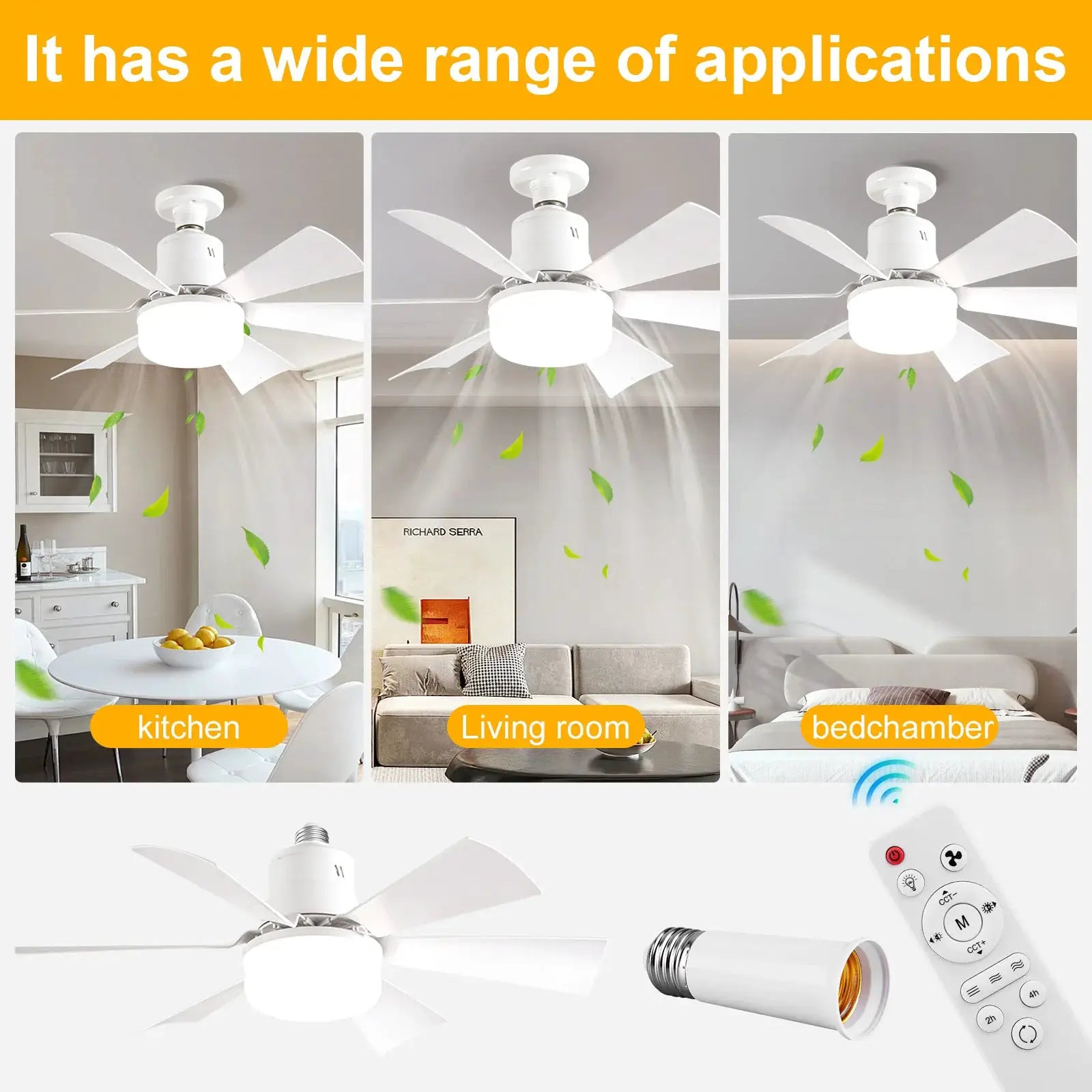 Screw in Ceiling Fan in Light Socket with Remote Ceiling Fan with Light with Extender & 6 Blades for Bedroom Kitchen from PriceLows™