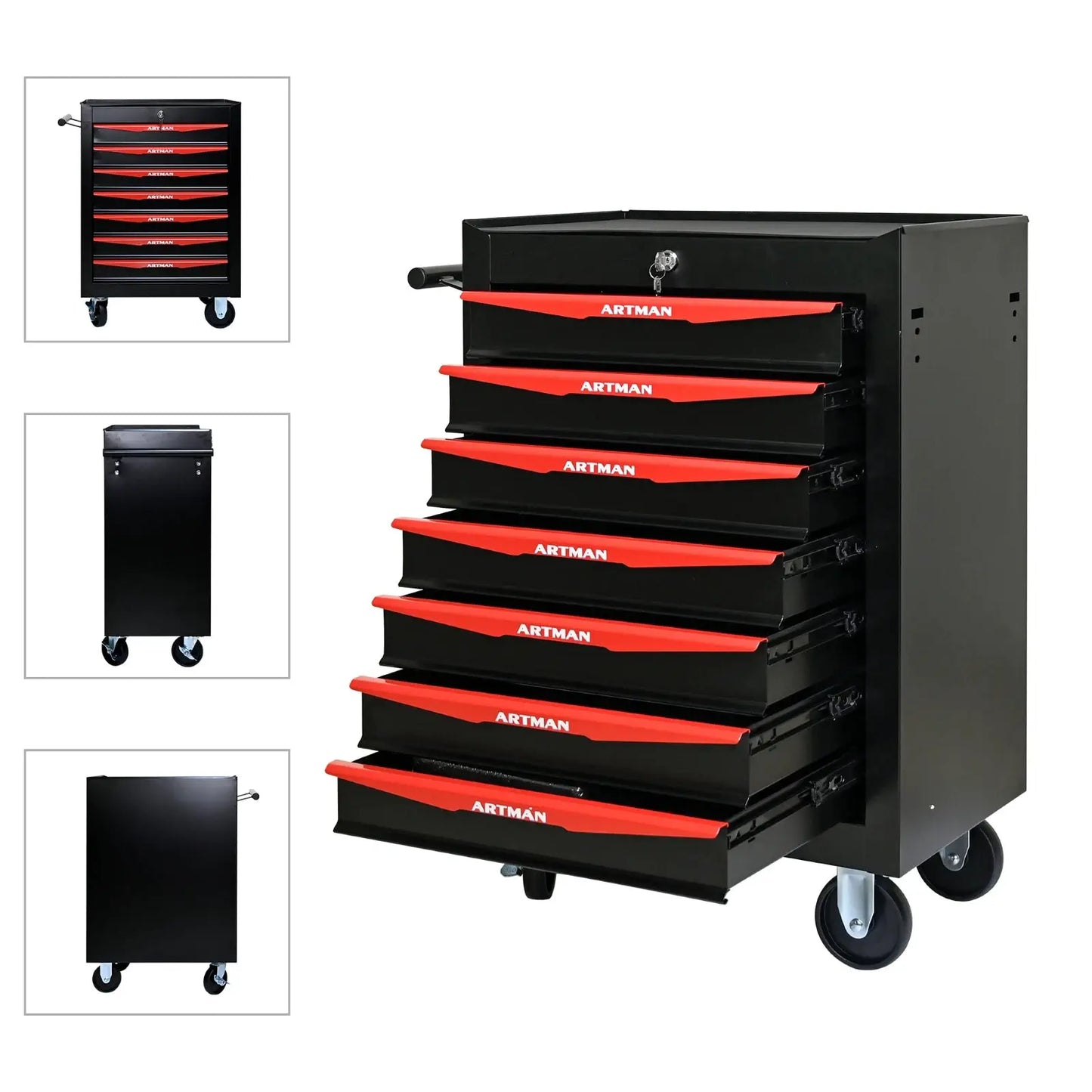 7 Drawer Rolling Tool Box Hardware Storage Tool Cabinet, Heavy Duty Steel Metal Cart, Lockable, Shop Garage NEW，red from PriceLows™