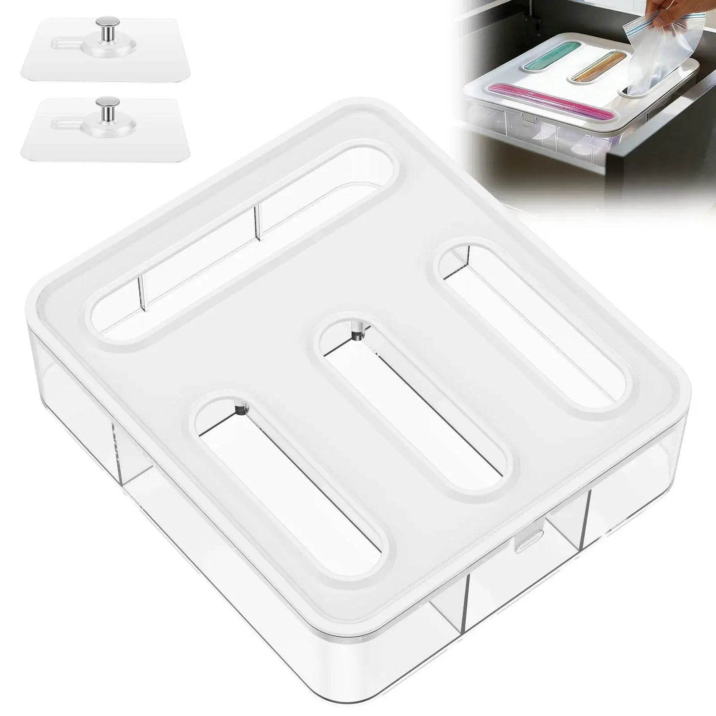 Plastic Bag Organizer | 4 Compartment Box | Dustproof Airtight | 4 In 1 Design