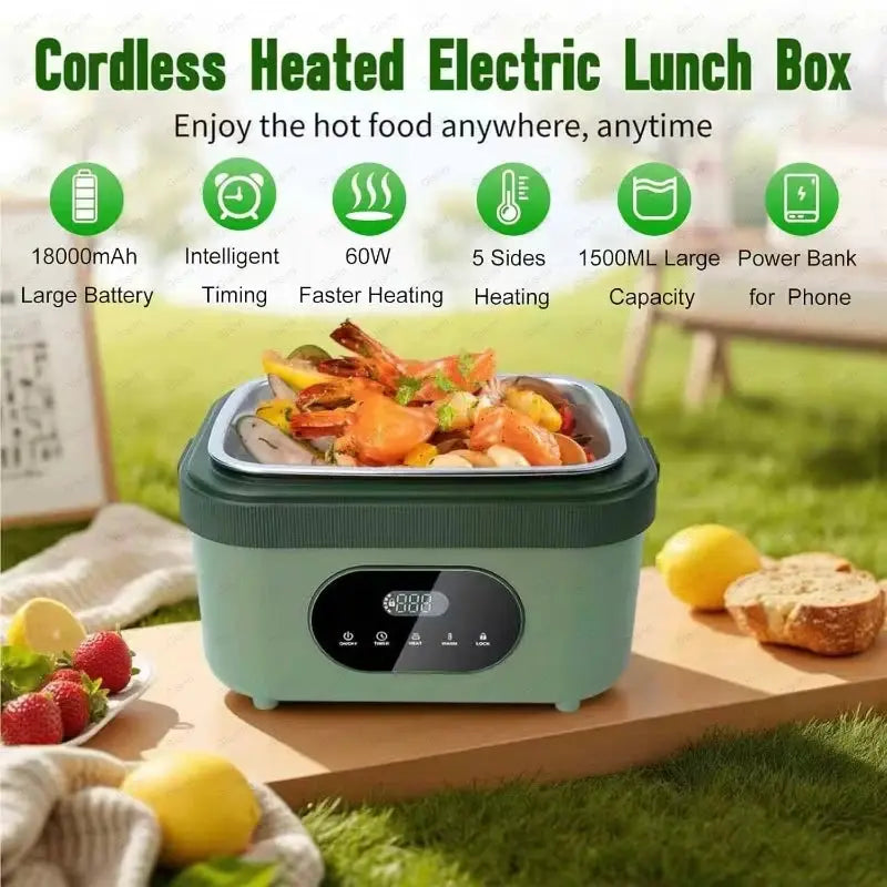 Gison Electric Heated Lunch Box Food Warmer 1.5L60W Outdoor Car Travel Office18000mah battery Portable No water fast heating Box from PriceLows™