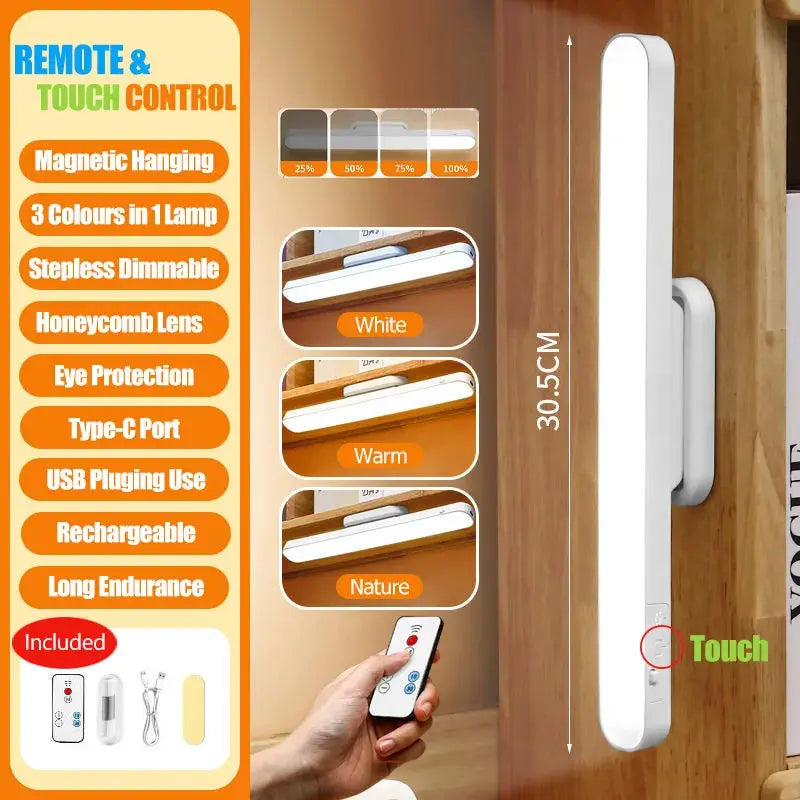 Remote LED Desk Lamp Magnetic Hanging Night Light USB Rechargeable Table Lamp 3 Colors Reading Light For Cabinet Closet Wardrobe from PriceLows™