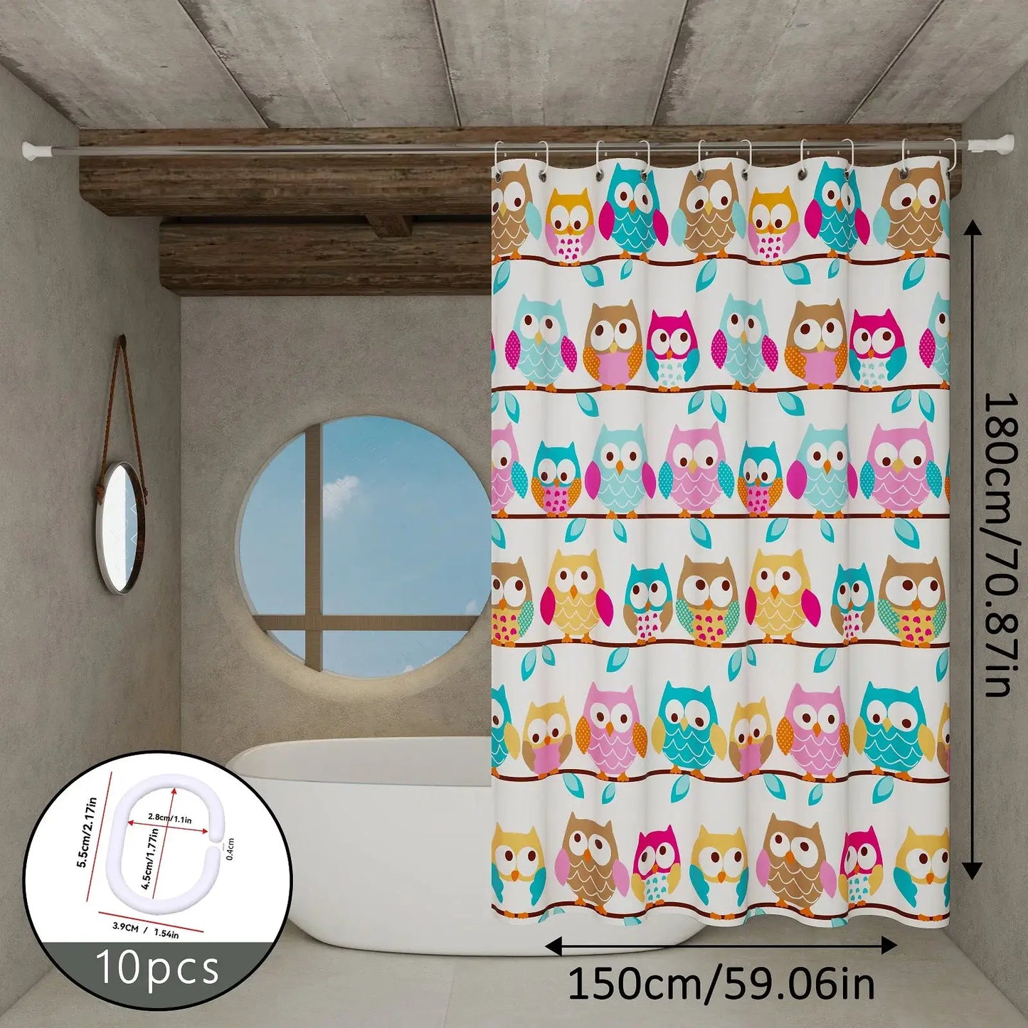 The owl-themed dry-wet separation partition shower curtain has a fresh color and creates a childlike bathroom atmosphere from PriceLows™