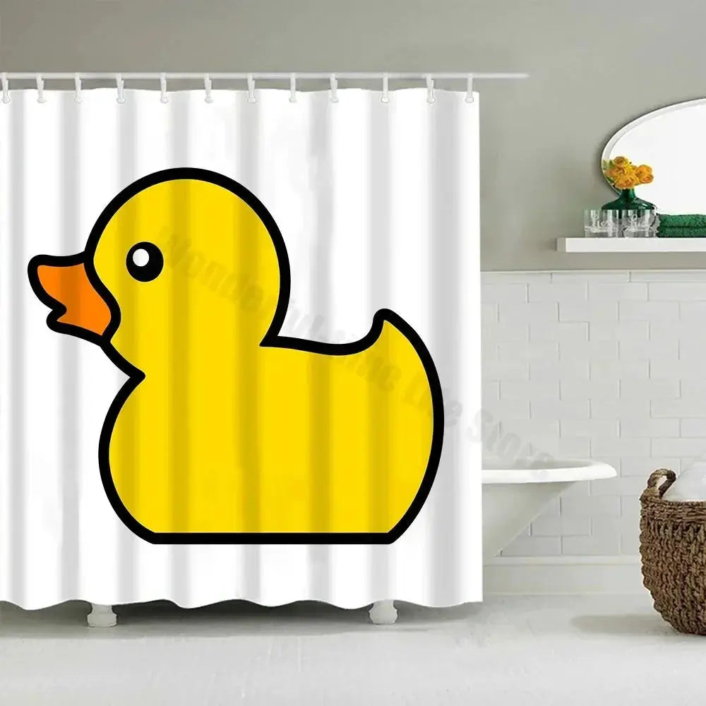 Cute Little Yellow Duck Shower Curtain Cartoon Funny Smiley Face Bathroom Waterproof Bath Duck Fabric 12 Hooks Bathroom Decor from PriceLows™
