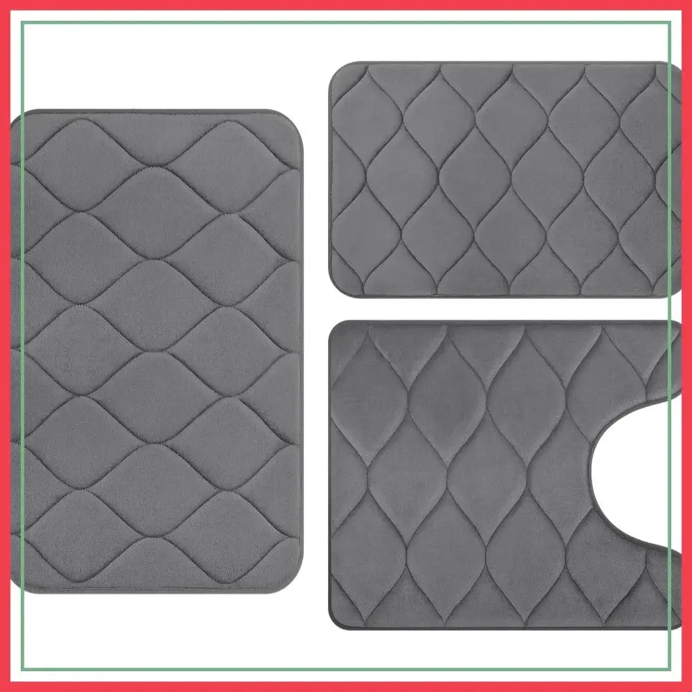 Super Soft Non-Slip Bath Mat Set of 3 - Water Absorbent, Washable Ogee Design, Dark Grey from PriceLows™