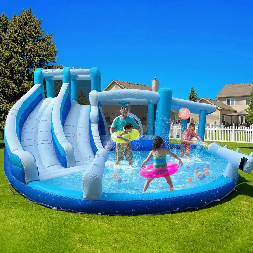 Water Slide for Adults &Kids Double Water Slides Inflatable Bounce House Water Slide Water Park, Kids Bouncy House from PriceLows™