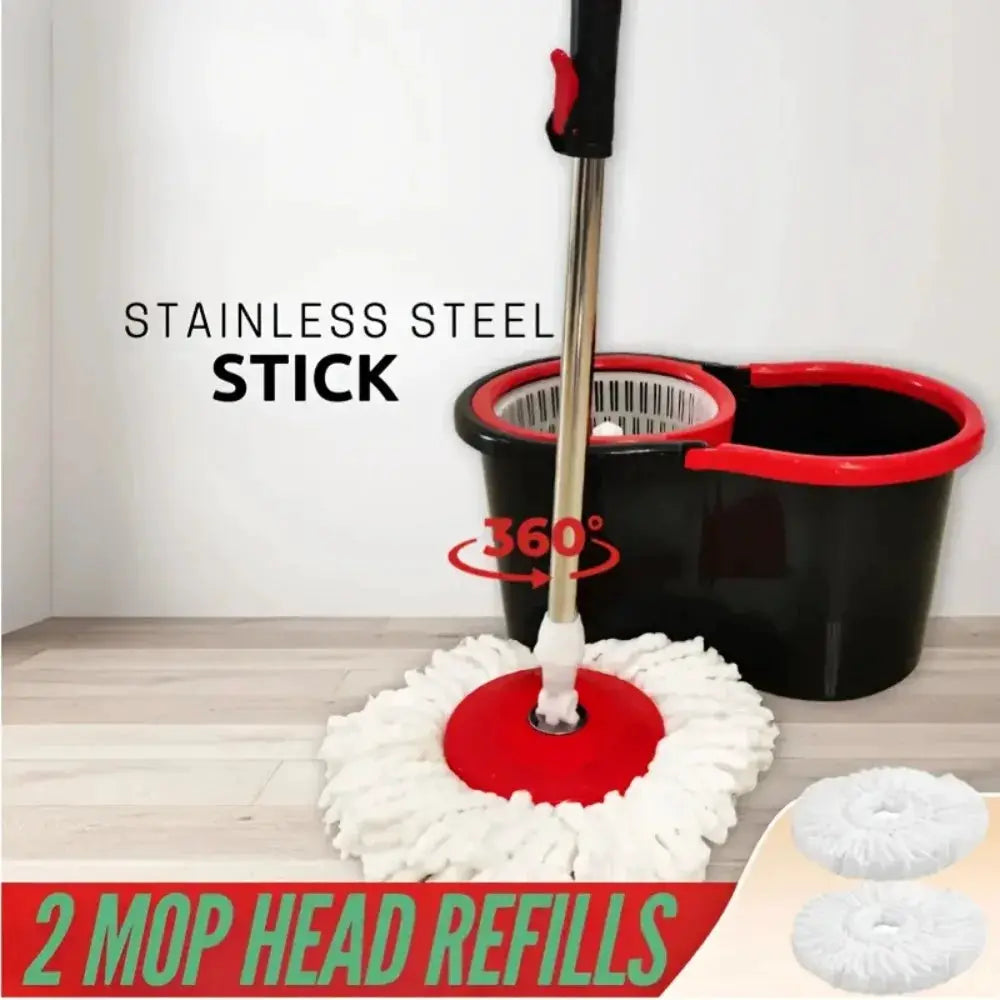 360° Spin Mop Bucket Set with Soap Dispenser, 2 Reusable Microfiber Heads, 61" Stainless Steel Handle Floor Cleaner from PriceLows™