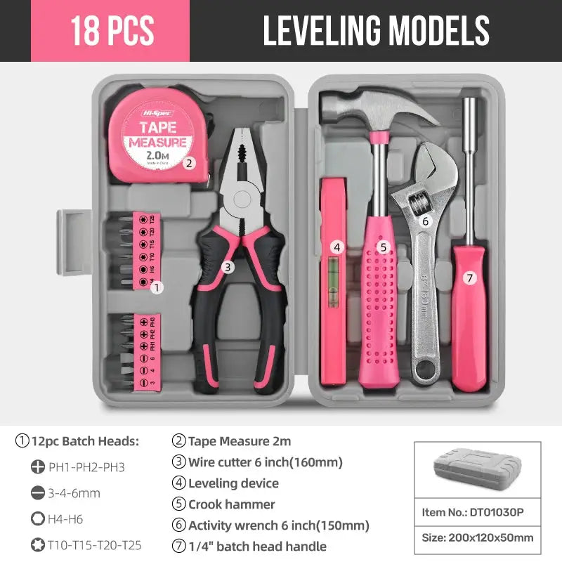 Hi-Spec 18/19/20/39PCS Pink DIY Home Tool Kit With Hammer Wrench Plier Multifunctional tools Hand Tools Set for Women & Car Care from PriceLows™