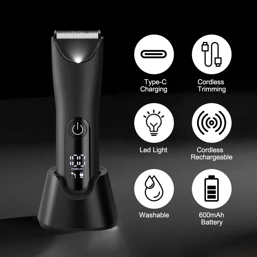 Groin and Body Hair Trimmer | Ceramic Blade Heads | Wet and Dry Use