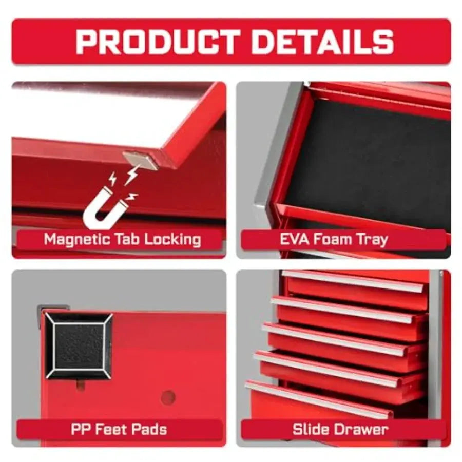 8-Drawer Rolling Tool Box, Heavy Duty Micro Roll Cab Steel Stackable Tool Chest with Lockable Drawers, 2-in-1 Large and Compact from PriceLows™
