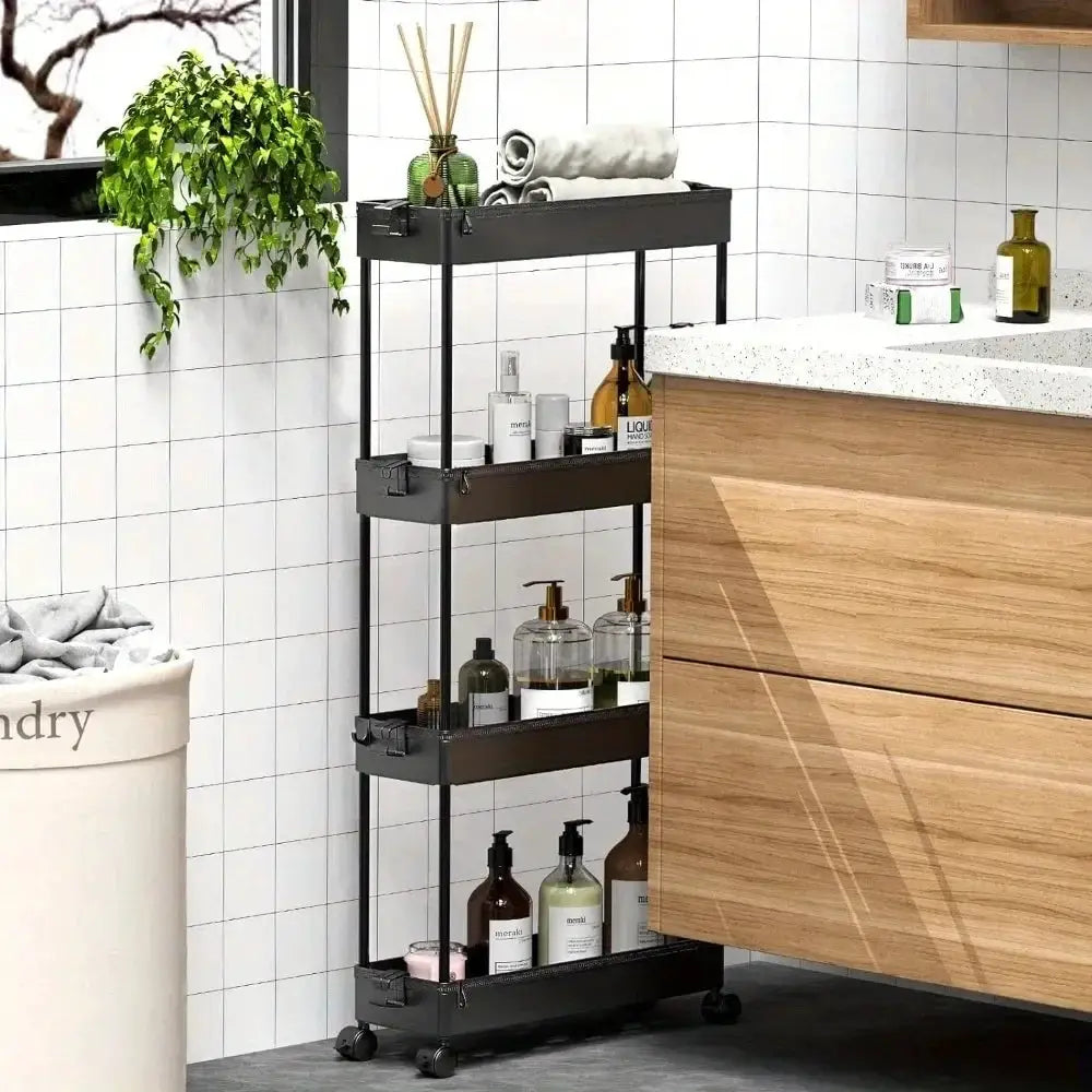 Slim Rolling Storage Cart 4 Tier Organizer Mobile Shelving Unit Utility Cart Tower Rack for Kitchen Bathroom from PriceLows™