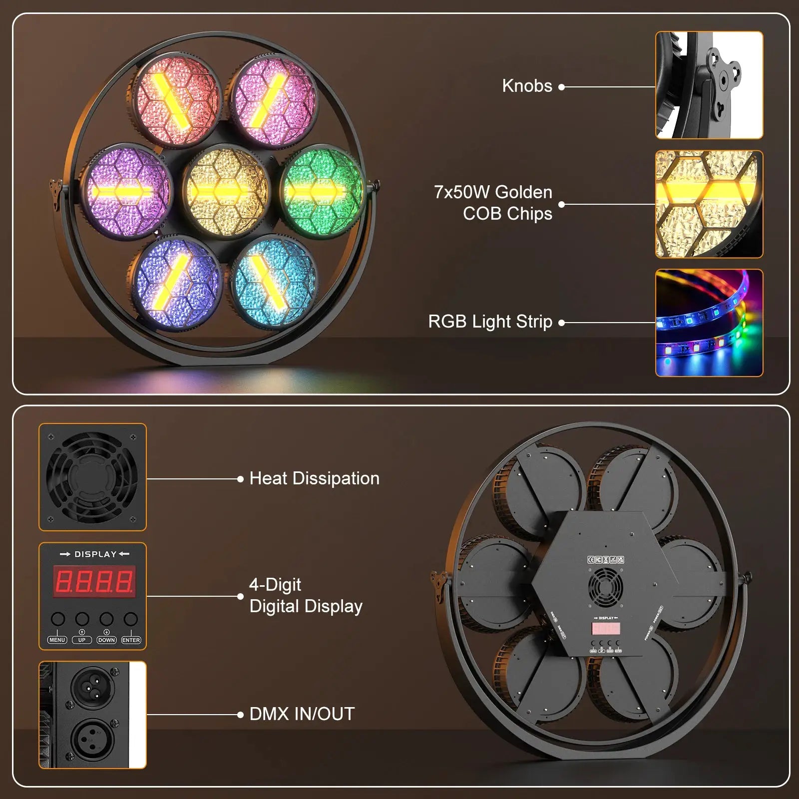 DayFlicker 4Pcs 350W 7-LED COB Linear Vintage Light Stage Light 1-20Hz Flash DMX512 16/37CH for Concert Weddings Nightclub Dance from PriceLows™