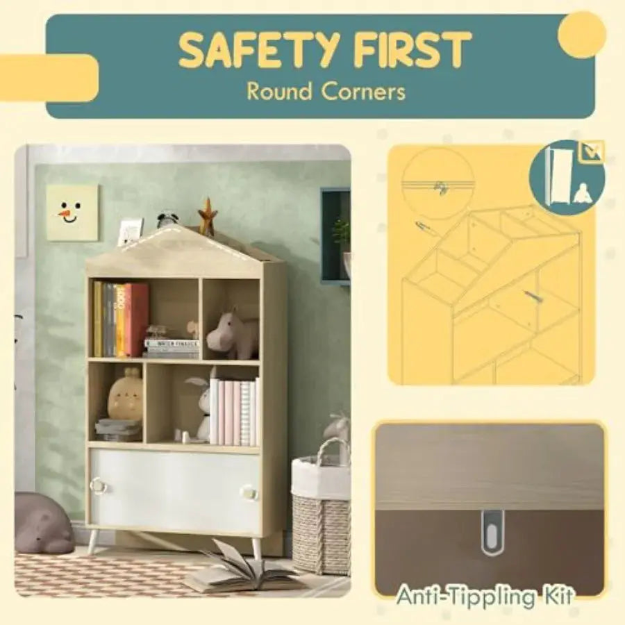 Qaba Bookshelf and Toy Storage 4-Cubby 's Toy Shelf Montessori Bookcase with Top Shelves for Playroom 's Room Living Room Kinde from PriceLows™