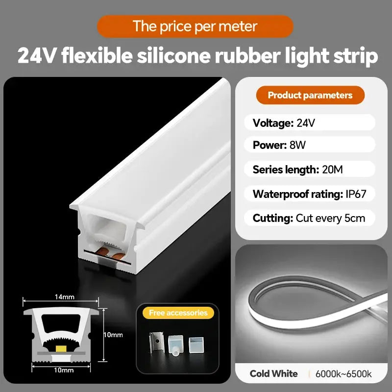 24VLED Silicone Light Strip Sleeve Outdoor Waterproof Linear Light Open Hidden Embedded Flexible Bendable Shaped Light Strip from PriceLows™