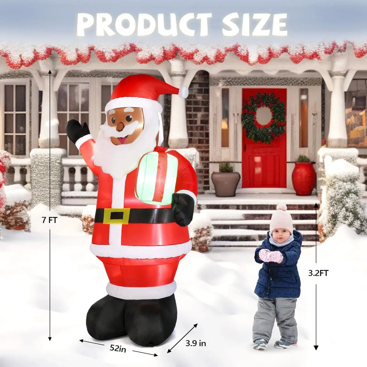 Christmas Inflatable Santa | 7 Ft With Led Lights | Outdoor Yard Decor