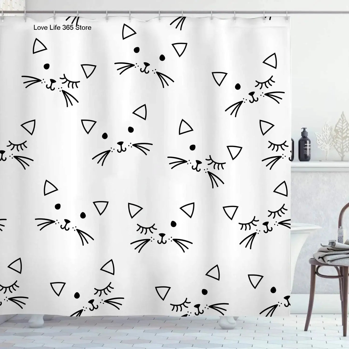 Cute Cat Pattern Shower Curtain - Fun Cartoon Design for Playful Bathroom Décor, Waterproof, Easy Care & Soft Fabric from PriceLows™