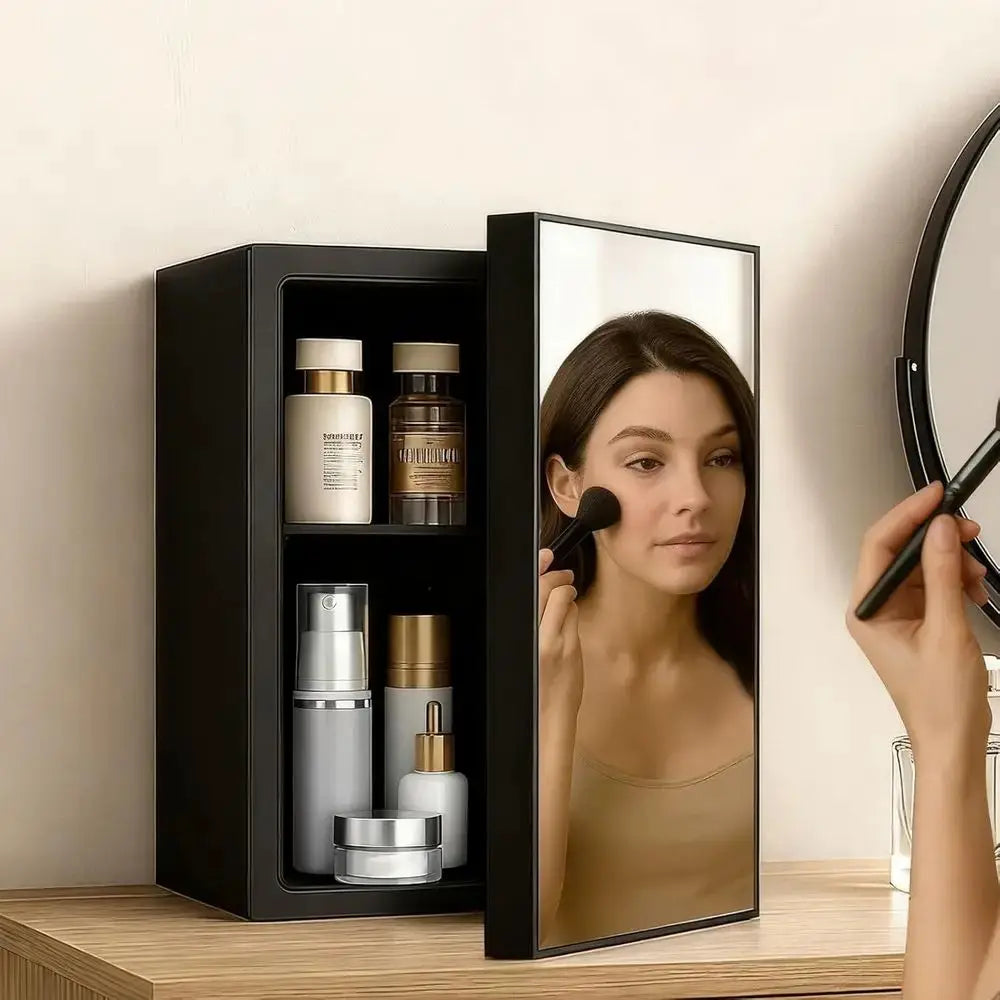 Mini 24-Can Beverage Refrigerator with Mirrored Door and Digital Temp Control, Ideal for Cosmetics, Skincare, Drinks, Bedroom, O from PriceLows™