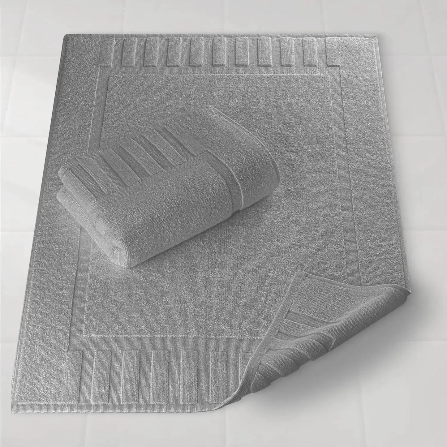 Bath Mat Set 2 Pack Light Grey - Absorbent Cotton Floor Towel for Shower Spa 22x34 Inches from PriceLows™