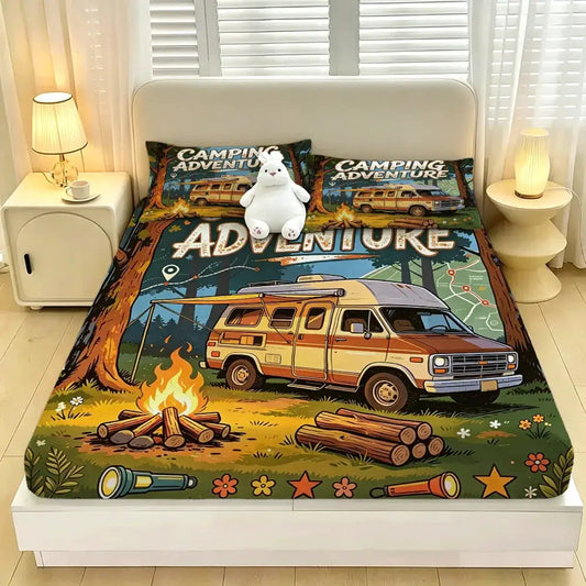 3pcs Happy Camping Tent Printed Coreless Bed Sheet Summer Set Multi Size Soft Comfortable Bedding Decoration Machine Washable from PriceLows™
