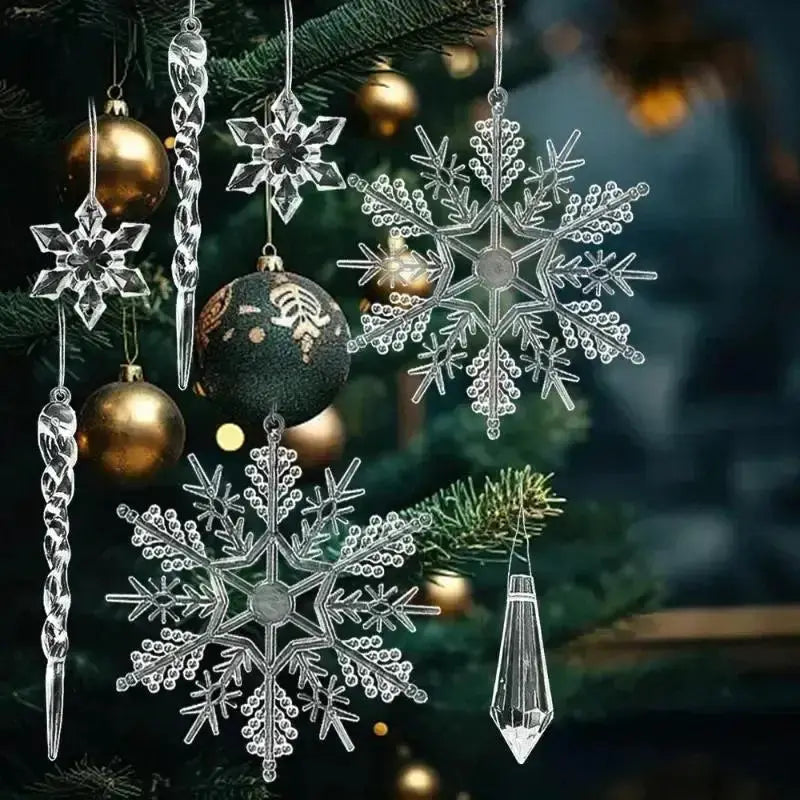 Acrylic Snowflake Ornaments | Clear Crystal Look | Ready To Hang | 12 24 Pcs