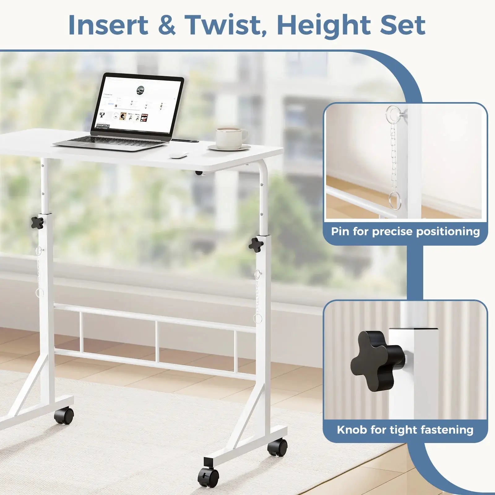 JHK 31.5" Adjustable Height Mobile Desk with Locking Wheels Pin-Lock Portable Computer Desk Laptop Workstation for Walking Pad Active Home Office from PriceLows™