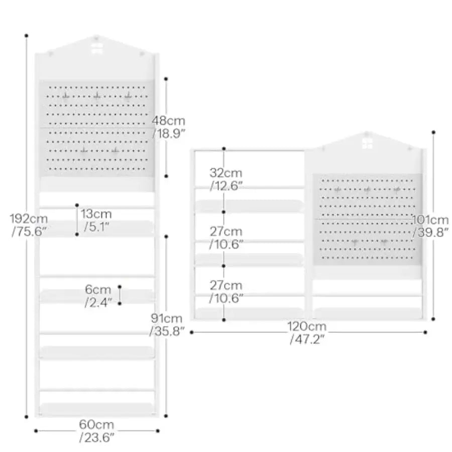 Bookshelf 4-Tier Behind The Door Bookshelf Wall Mount Book Shelf with DIY Pegboard and 5 Hooks Wooden Bookcase Storage Rack for from PriceLows™