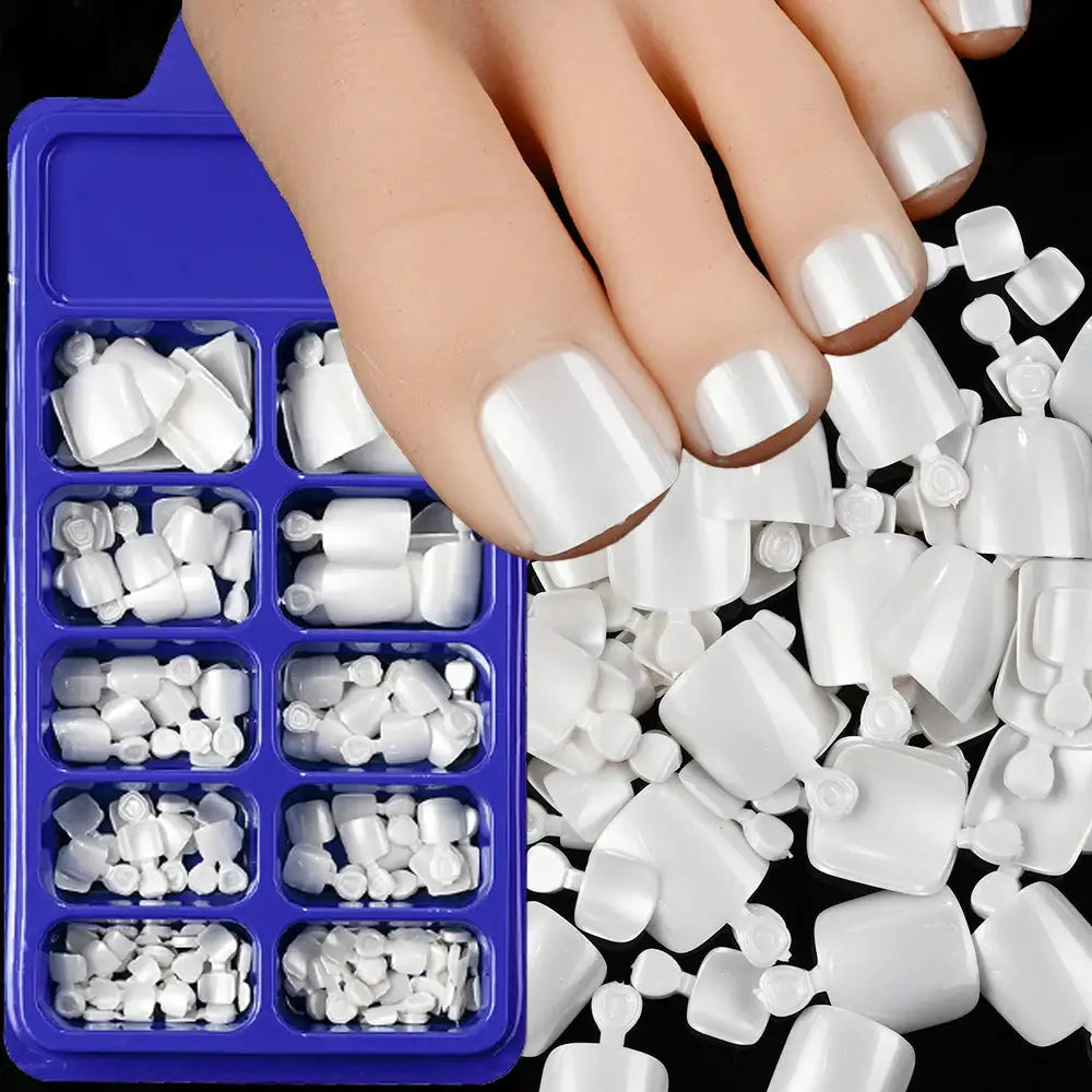False Toenails | 120 Piece Set | French Style | Size M