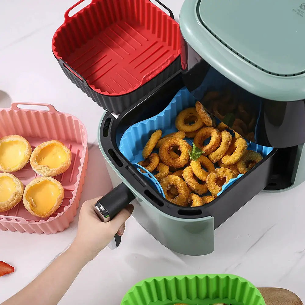 Air Fryer Basket | Silicone Square | High Temperature Resistant | Red, Blue