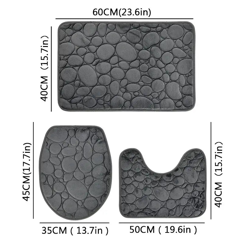 1 Set of Solid Color Simple Bathroom Water-absorbing and Non-slip Floor Mat Stone Pattern, Comfortable and Soft, Three-piece Set from PriceLows™
